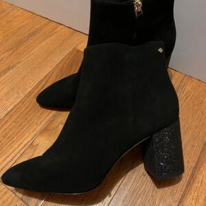 Kate Spade Black Ankle Boots with Glitter Heel